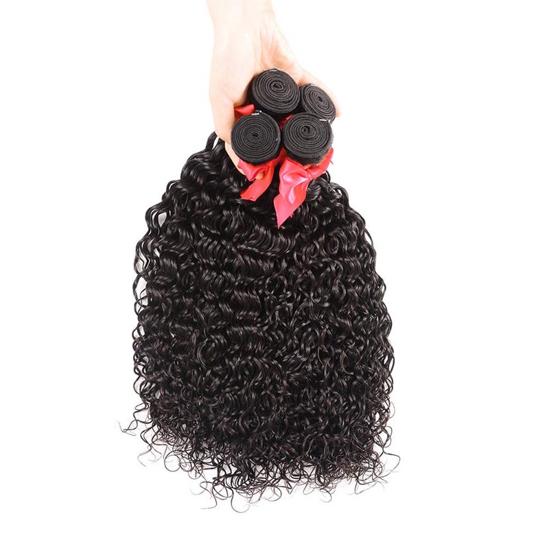 Miss GAGA Brazilian Water Wave Bundles with Closure (12 14 16+10) 100% Unprocessed Nutural Wave 3 Bundles with Closure 4x4 Free Part Wet and Wavy Curly Wave Hair Extensions - Image 5
